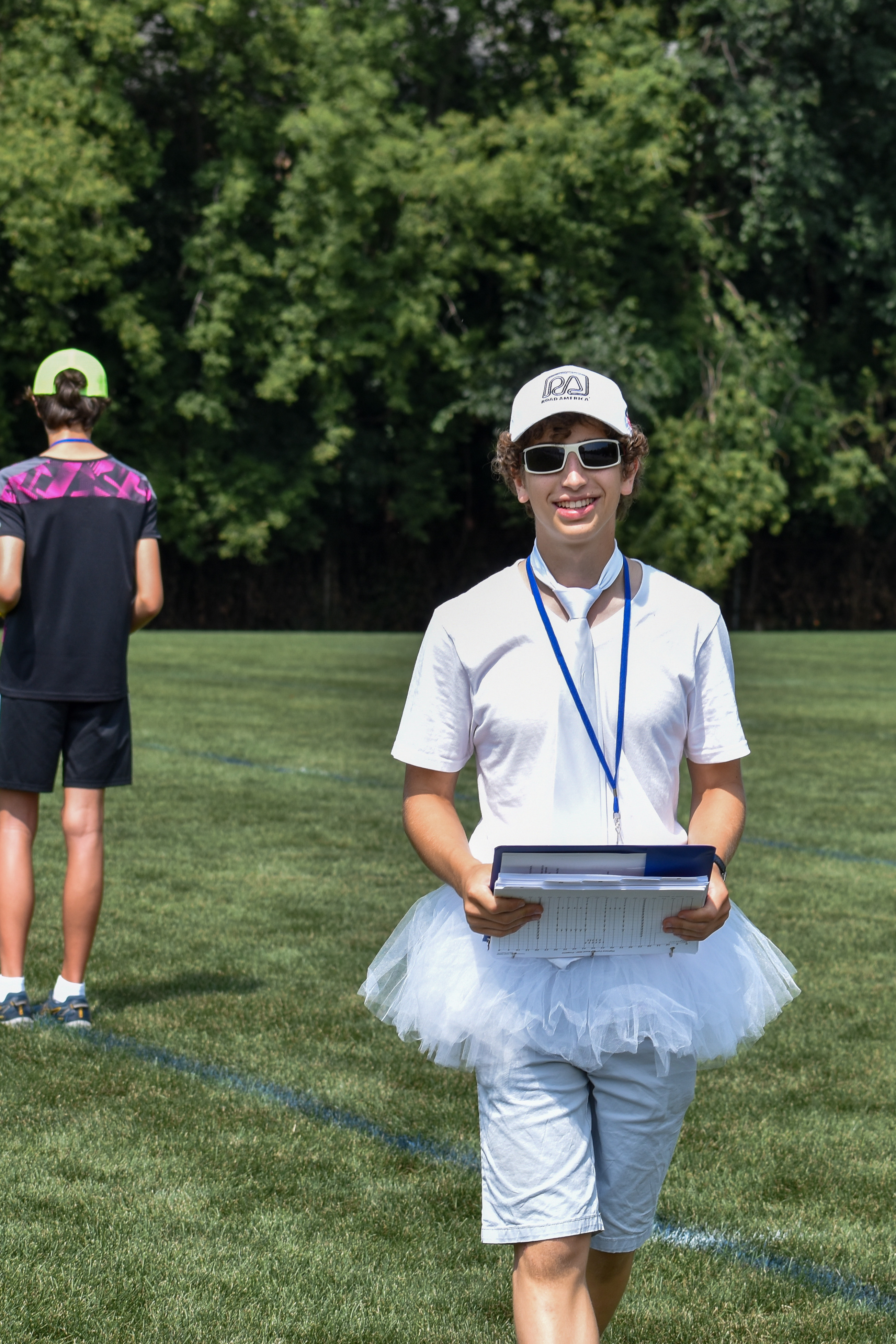 Wearing a white tutu during marching band camp