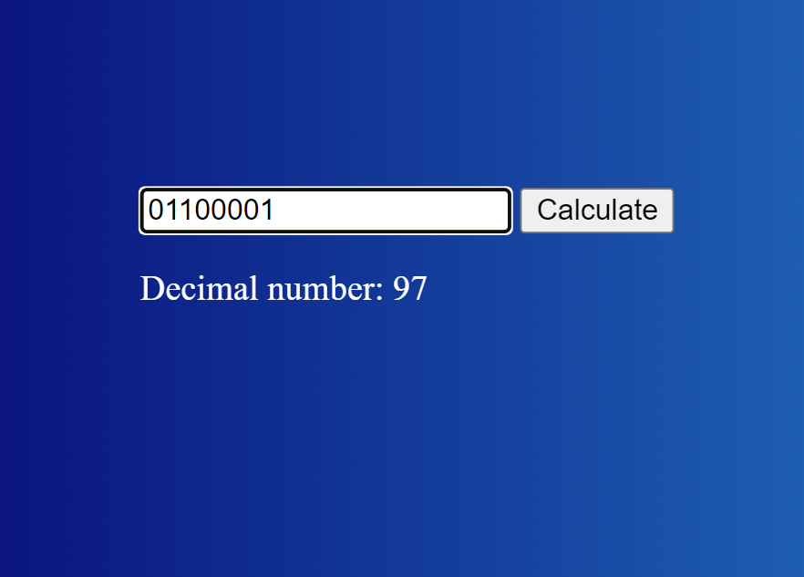 Screenshot of binary to decimal converter