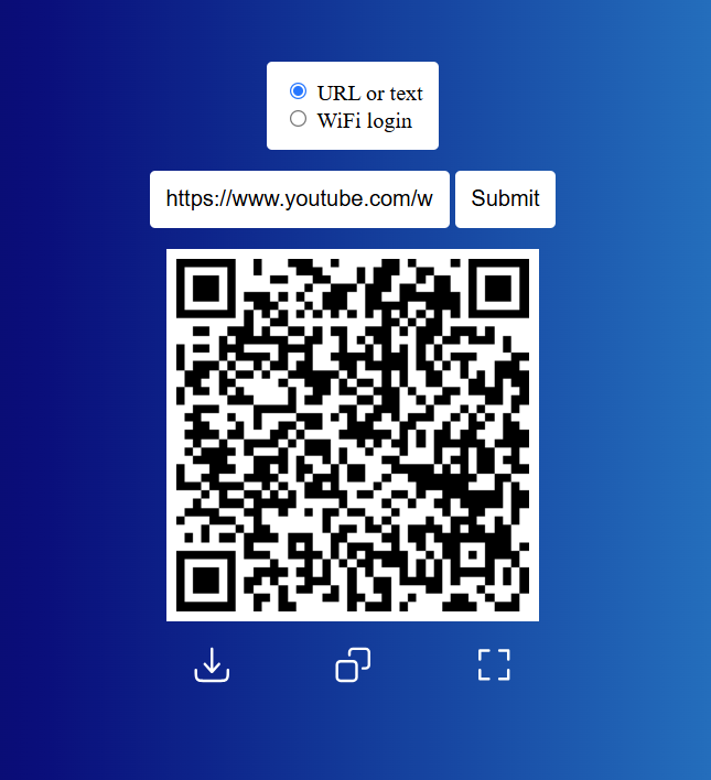 Screenshot of qrcode generator