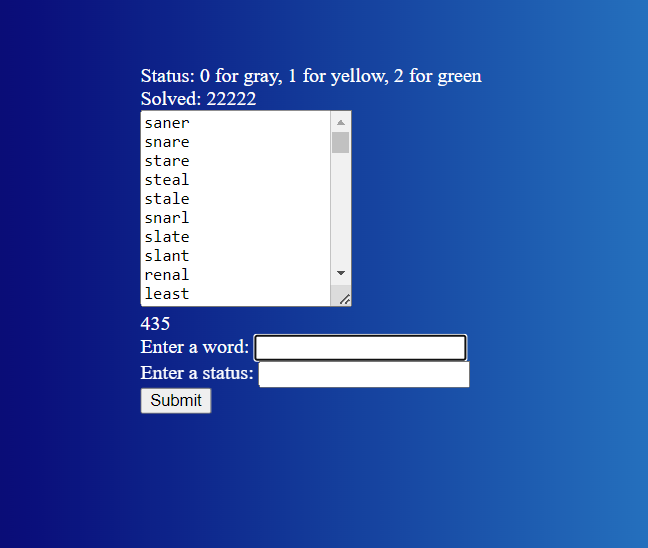 Screenshot of Wordle solver app