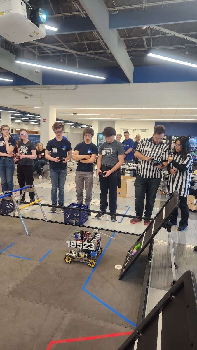 Action shot of the robot during a competition